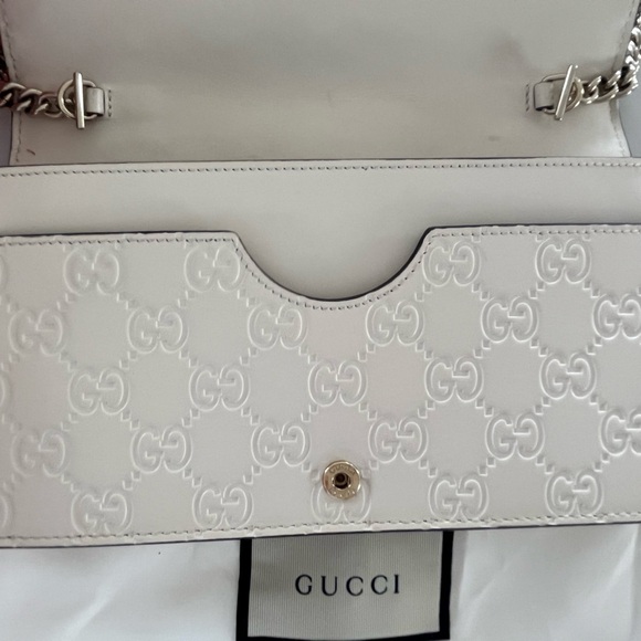 Gucci Signature White Guccissima Bow Wallet on Chain WOC Shoulder Crossbody Bag - Picture 10 of 16